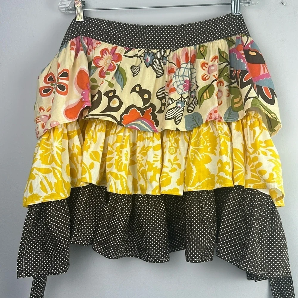 NWOT Vintage Pier 1 Bohemian Ruffle Tiered Apron Colorful Art to Wear OS Tie Bow